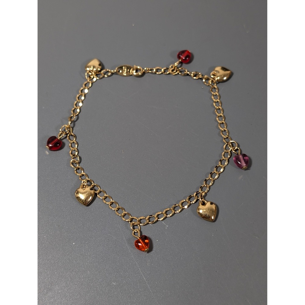 Vintage Avon‎ You Charm Me Gold Tone Red Heart Charm Anklet 9 Inch